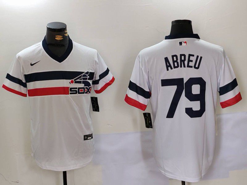 Men Chicago White Sox 79 Abreu White Throwback Game 2024 Nike MLB Jersey style 902